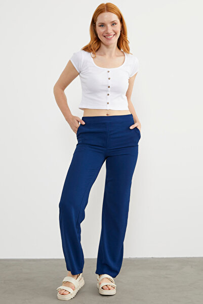 Sementa Comfortable Fit Draped Crepe Trousers - Navy Blue