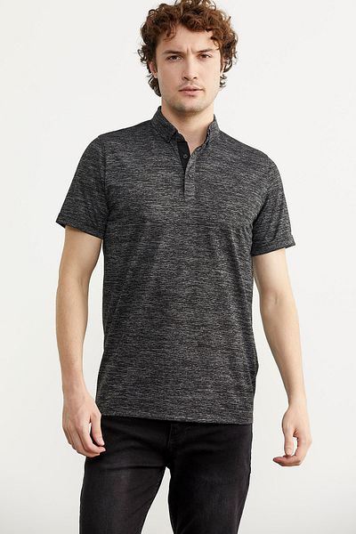 Sementa Slim Fit Polo Neck Viscose T-Shirt - Μαύρο