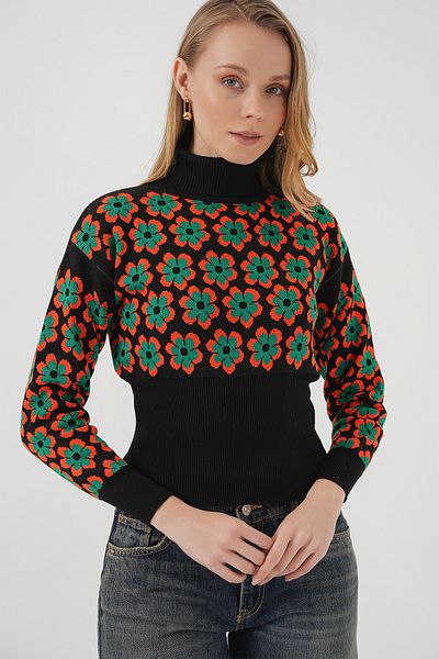 Bigdart 15801 Rollkragenpullover mit Muster – Orange