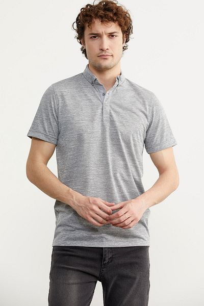 Sementa Slim Fit Polo Neck Viscose T-Shirt - Γκρι