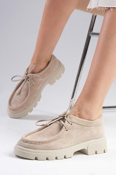Mio Gusto Hope Beigefarbene Damen-Loaferschuhe mit dicken Sohlen