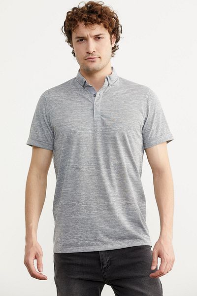 Sementa Slim Fit Polo Neck Viscose T-Shirt - Γκρι
