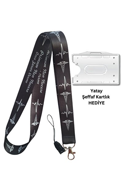 doktorbonem Tıp Sembolü Siyah Zemin Kart Askısı Yaka Kartı Boyun Askı İpi Tel...