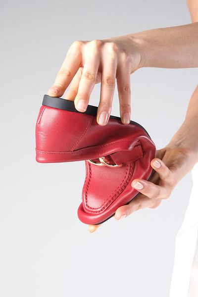 Mio Gusto Dakota Genuine Leather Red Color Women's Blunt Toe Loafers with Chain Accessories