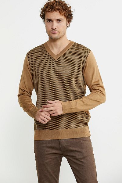 Sementa Πλεκτό πουλόβερ Jacquard Wool Regular Fit - Camel