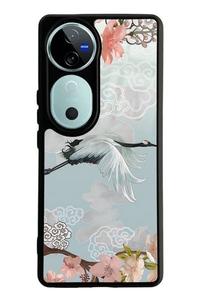 Spoyi Vivo V40 Glossy Phone Case with Watercolor Stork Design