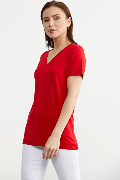 Sementa Red V-Neck Flowing Basic T-Shirt