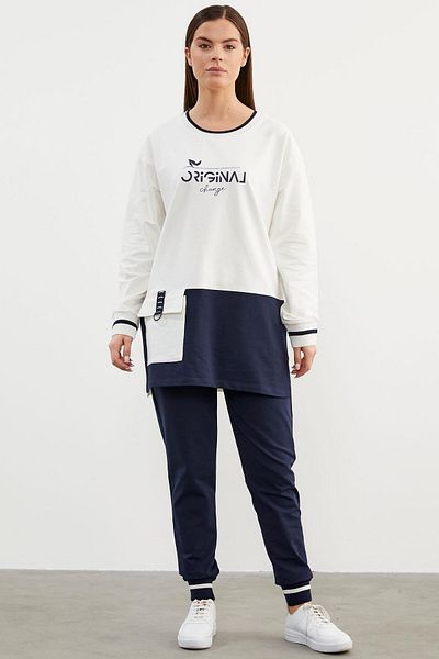 Sementa Πλεκτό Σετ Φόρμας Oversize με Λεπτομέρεια Πέτο - Navy Blue