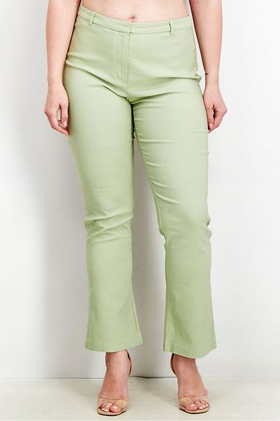 collusion Women Regular Fit Flare Leg Regular Length Plain Pants, Mint Green