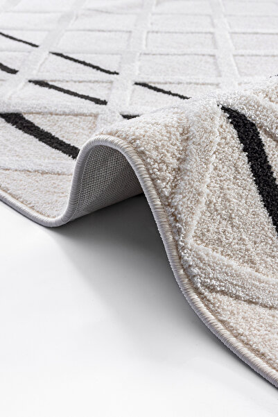 Anatolian Carpet Store Monaco Krem Siyah Halı 33202a Yumuşak Bukle Doku Iskandinav Halı