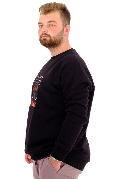 ModeXL Ανδρικό φούτερ Mode XL Plus Size με στάμπα με 3 κλωστές BELIEVE U24527 Μαύρο