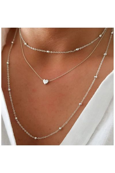 Feron accessories Silver Heart Necklace - Set of 3