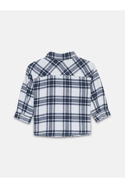 LC Waikiki Детска тъмносиня риза с дълъг ръкав и кариран мотив Lumberjack за момчета LCW