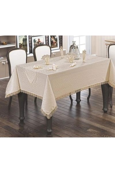 HMZ Set de fețe de masă din dantelă KDK pentru 12 persoane, textil, fără pete - 26 de bucăți
