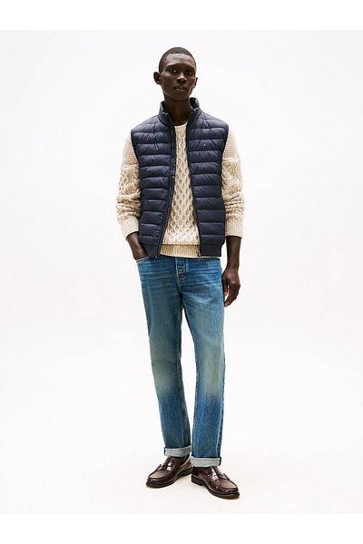Tommy Hilfiger Men's Stand Collar Regular Fit Quilted Cotton Navy Blue Vest Mw0Mw38982-Dw5
