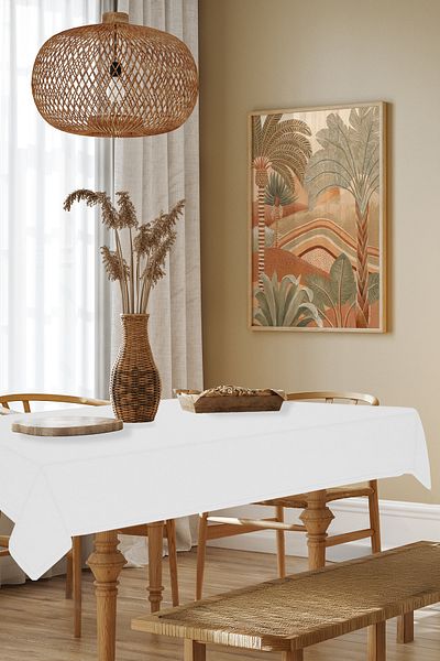 MARİTSA Table Cloth - Velvet Textured Series White Carefree (Stain Resistant and Wrinkle Resistant) Tablecloth