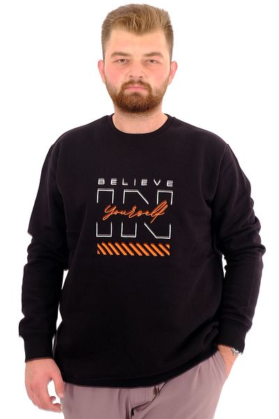 ModeXL Ανδρικό φούτερ Mode XL Plus Size με στάμπα με 3 κλωστές BELIEVE U24527 Μαύρο