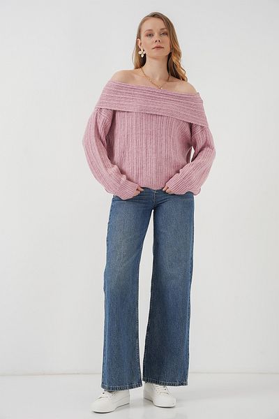 Bigdart 15908 Γυναικείο Πλεκτό Πουλόβερ Off Shoulder Oversize - Πούδρα