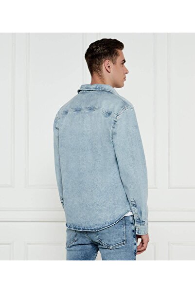 Calvin Klein Erkek Regular Fit Çentikli Yaka Düğme Kapamalı Cep Detaylı Denim Mavi Gömlek J30J327021-1AA