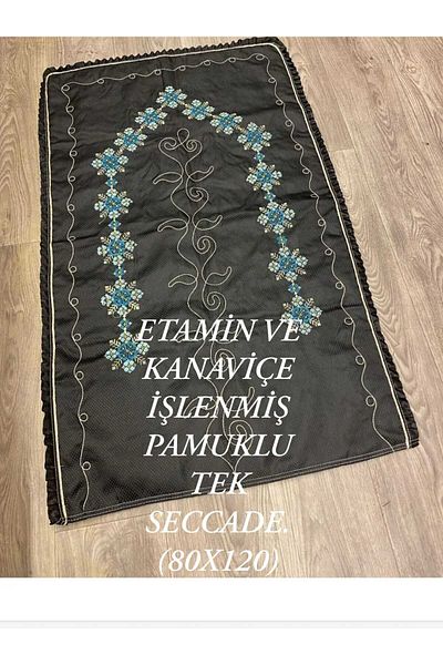 HMZ Dowery Bohçalik Etamin and Canvas Handled Cotton Prayer Mat
