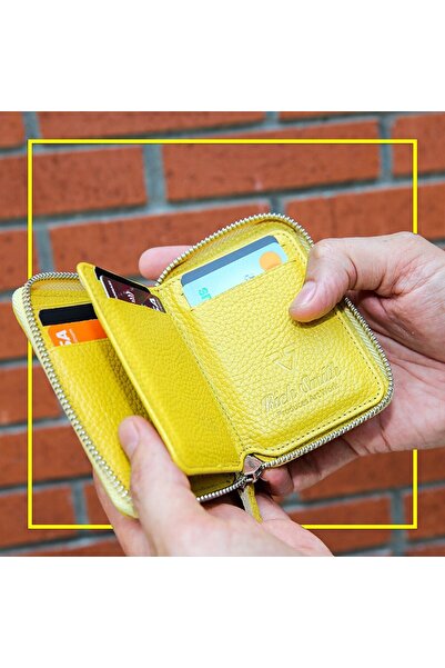 Rich Smith Mini Fermuarlı Cüzdan Hakiki Gerçek Deri 10607 Parlak Sarı