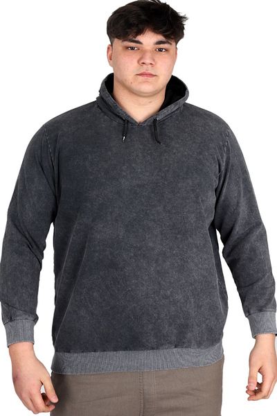 ModeXL Ανδρικό φούτερ με κουκούλα - Mode XL, Plus Size, Acid Wash Interlock U24167 Antramelange