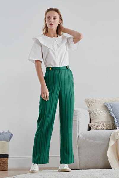 Tchibo Women Straight Leg Striped Pants, Green