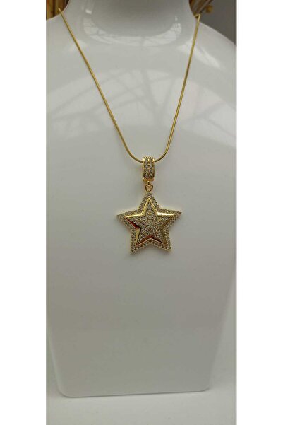 shop 1.Sınıf Çelik Kararma Yapmaz Zirkon Taşlı Yıldız Figürlü Gold Kolye