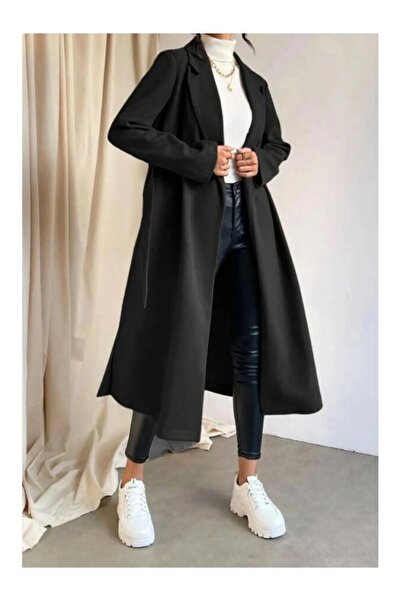 met home معطف نسائي طويل مزين بالكشمير مع حزام طراز W1-80315