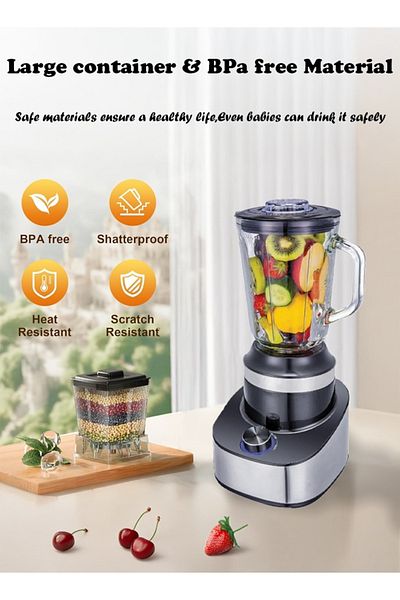 TOSCANA U Electric blender with grinder 2 in 1, 1.5 liters and 500 watts, equipped with stainless steel blades