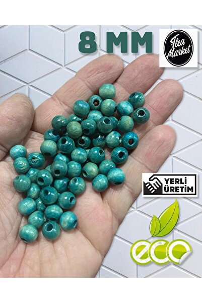 Flea Market Економічний пакет 1 кг 8 мм дерев'яних намистин - ТУРКУАЗ - (сере...