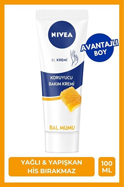 NIVEA Koruyucu El Bakım Kremi Bal Mumu 100ml, Nemlendirici, Yumuşak Cilt, Yağlı His Bırakmaz,avantajlı Boy