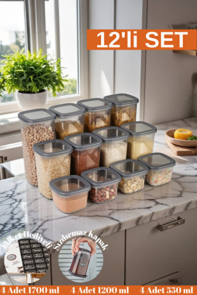 welcomein 12 Adet 24 Parça 550 ml. 1200 ml. 1750 ml. Sızdırmaz Kapaklı Kare E...