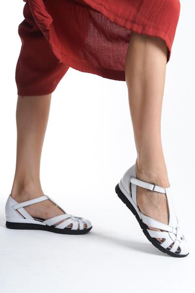 Tamdabu Ayakkabı Sandale de damă de zi cu zi albe lucrate manual din piele na...