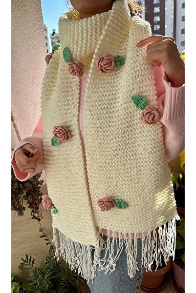 Hobihanem Tuhafiye Çiçek Desenli El Örgüsü Atkı