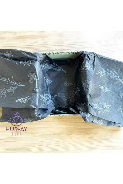 HUR-AY PACK White Floral Printed Black Hırırır Pelur - 17Gr / 50X70 cm 10 Pieces