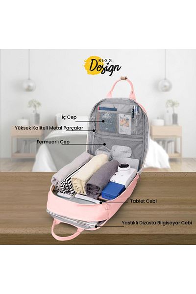 Biggdesign Dámský batoh na notebook Cats, detail na zip, velký objem, voděodolný, růžový