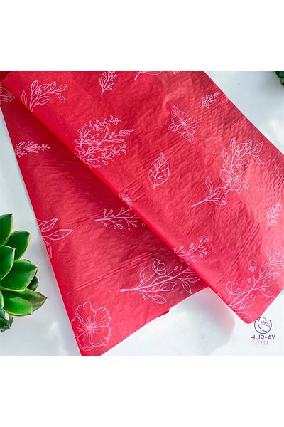 HUR-AY PACK Red and White Floral Printed Pelur - 17Gr. / Red Hırırır Pelur Paper - 50X70 cm 10 Pieces / Special Product