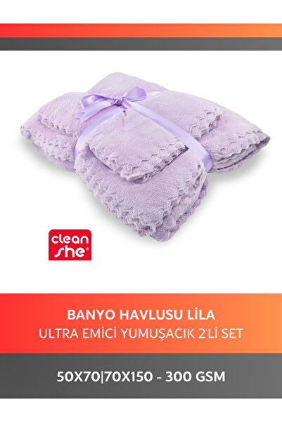 Cleanshe Miracle Ultra Emici Mikrofiber Banyo Havlu Seti Mor Meşhur Pompik Be...