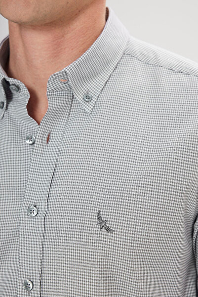 ALTINYILDIZ CLASSICS Cămașă pentru bărbați, alb-negru, slim fit, cu guler cu nasturi, 100% bumbac, cu model picioare de găină