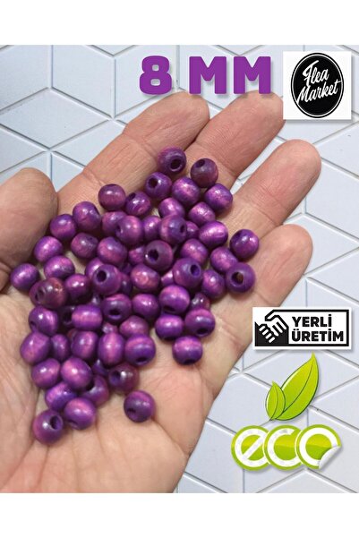 Flea Market Економічний пакет 1 кг 8 мм дерев'яних намистин - ЛІЛА - (середні...