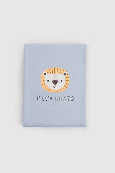 Little Gusto Organic Cotton Double Layer Lion Patterned Blue Baby Blanket