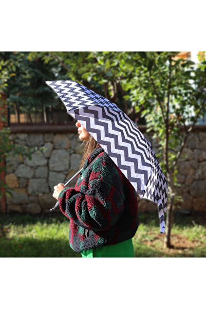 Biggdesign Moods Up Siyah Beyaz Zikzaklı Manuel Mini Şemsiye