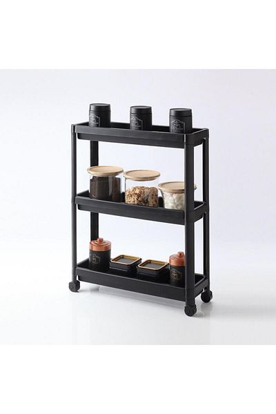 Bayev Slim Black 3-Tier Kitchen and Bathroom Shelf with Wheels Tiered Organizer - Narrow Space Spice Rack Towel Holder