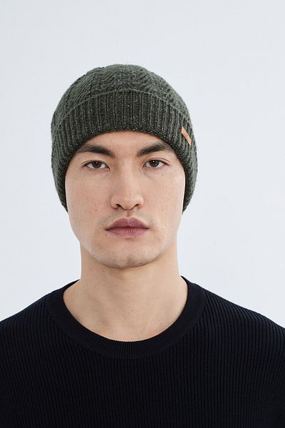 Nordbron Khaki Acrylic Men's Knitwear - Soft, Stretchy, Double Fold Winter Logo Basic Greg