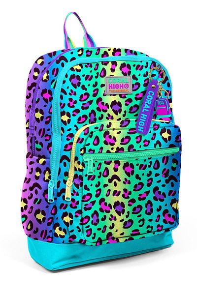 Coral High Rucsac de școală colorat cu model leopard pentru copii 23769