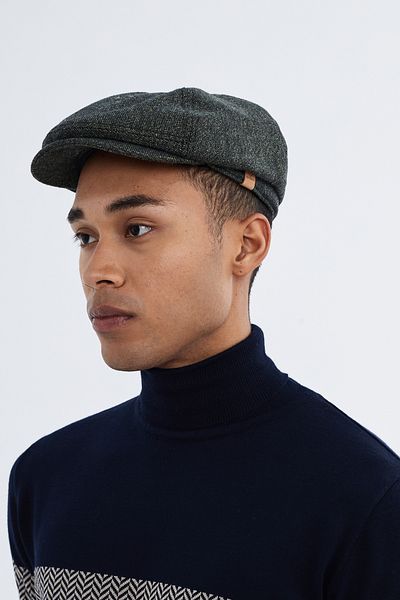 Nordbron Men's Green Cap Basic Plain Model Soft Textured Useful Seasonal Leymond Plaid Pattern