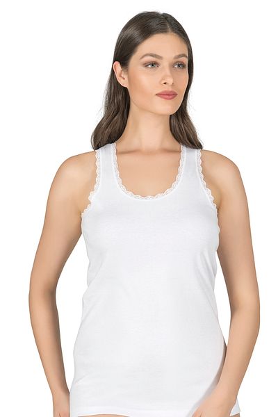 ÖZKAN underwear Özkan 0375 Tricou de damă, 100% bumbac, cu nervuri, flexibil, confortabil, cu bretele groase, cu detaliu din dantelă
