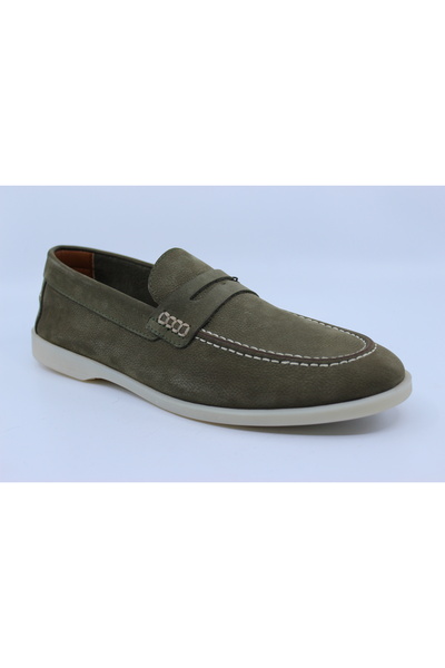 Papuccu Men's Leather Shoes 342 Green Nubuck Casual Loafer