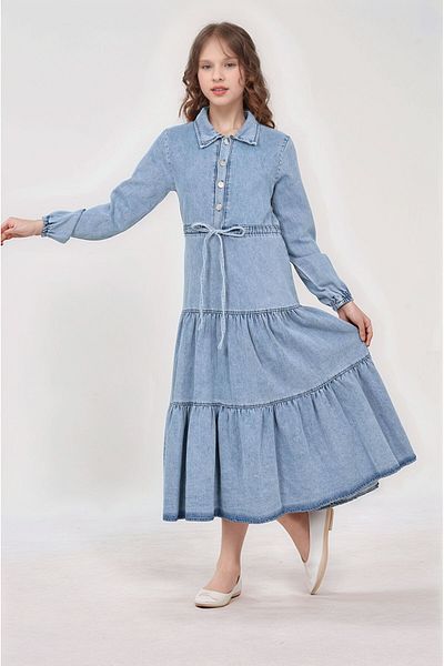 Dalikda Junior Girls Denim Jeans Fabric Medium Thickness Children's Dress - Stylish and Comfortable Long Dress